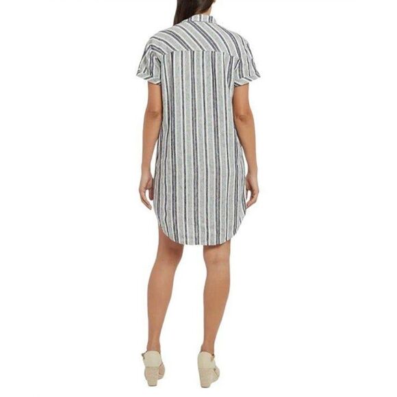 Adrienne Vittadini Tunic Dress Womens Gray XXL Linen Blend Button Up Striped - Picture 2 of 12